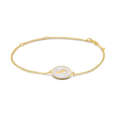 New Bling 9LA-20058-S Zilveren Armbandje met Letter - S - Ovaal - 12x8,6mm - Wit - Zilver - 16+2+3cm - Verguld/Goud op Zilver