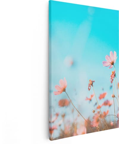 Artaza Canvas Schilderij Bloemen - 80x120 cm - Groot - Wanddecoratie Bloemenveld - Muurdecoratie Roze - Schilderijen Op Canvas