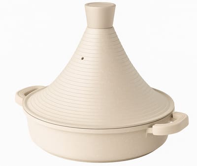 Tajine Marrakesh - Aluminium Tajine met Anti-aanbaklaag - Inductie Geschikt - Marokkaanse Tajine voor 4 tot 8 Personen - Stoofpan met Kegelvormige Deksel - Ø29 x 28 cm - Taupe