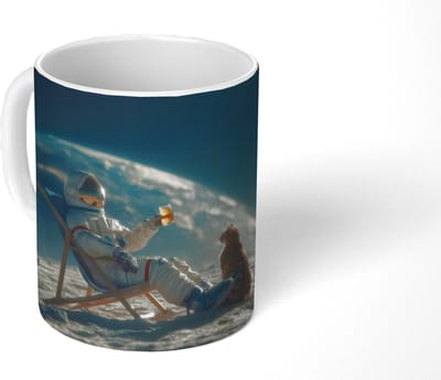 Mok - Koffiemok - Astronaut - Kat - Glas - Stoel - Mokken - 350 ML - Beker - Koffiemokken - Theemok