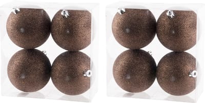 8x stuks kunststof glitter kerstballen donkerbruin 10 cm - Onbreekbare kerstballen - kerstversiering
