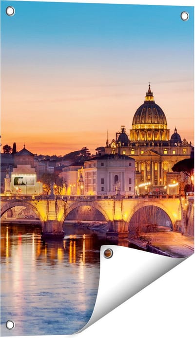 Gards Tuinposter Engelenbrug in Rome bij Zonsondergang - 40x60 cm - Tuindoek - Tuindecoratie - Wanddecoratie buiten - Tuinschilderij