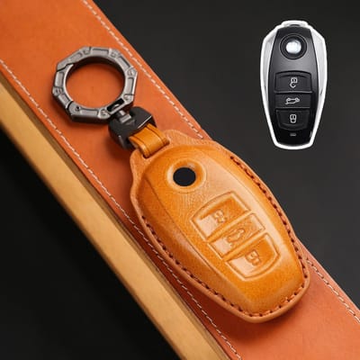 Pour Vw Volkswagen Touareg      Coque de protection en cuir pour clé de voiture à 3 boutons Porte-clés Accessoires brown