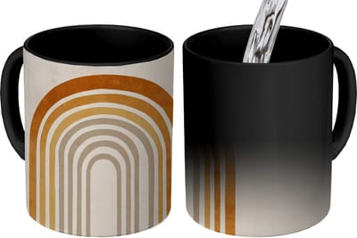 Magische Mok - Foto op Warmte Mokken - Koffiemok - Minimalistisch - Boog - Lijnen - Beige - Magic Mok - Beker - 350 ML - Theemok