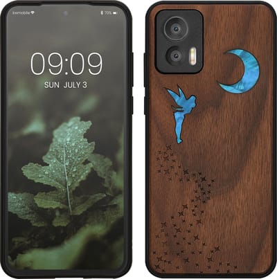 kwmobile telefoonhoesje geschikt voorMotorola Edge 30 Neo - Hoesje met bumper - hout - In donkerbruin Parelmoer Fee design