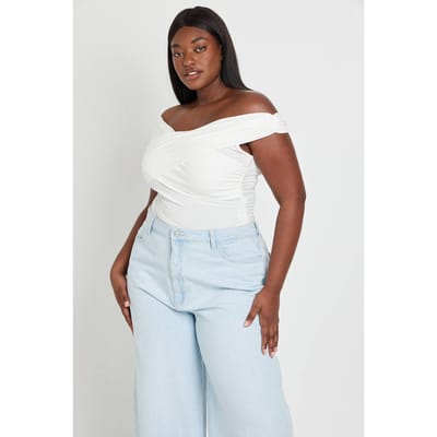 boohoo Dames Plus Twist Bardot Body | Ivoor | Maat: 44