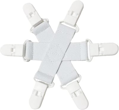 Bedlakenhouders - Laken clips - Kreukvrij wassen - Zes sluitingen - 14 x 14 cm - Wit blauw