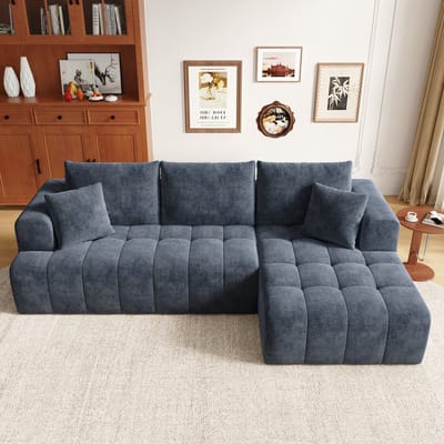 DESMIU Hoekbank 244,5 x 136 x 79 Cm - Modulair L-Vormig Zonder Montage - Voor Woonkamer En Appartement - Chenille Blauw