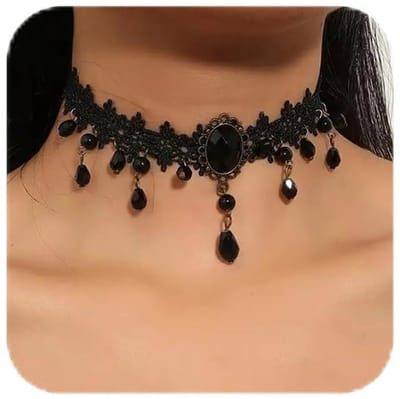 Dailygoods - BelleVive Zwarte halskettingen voor vrouwen, verstelbare halsketting van fluweel leer met kant, gothic-halsketting met kristal, goth-sieraden geschenken, carnaval-cosplay-kostuum