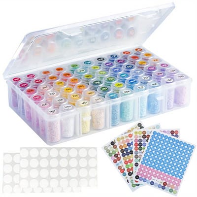 Opbergdoos met deksel - Diamond painting opbergdoos - Diamond painting accesoires - Bevat 60 kleine ronde flesjes - met stickers - gemaakt van hoogwaardig acryl