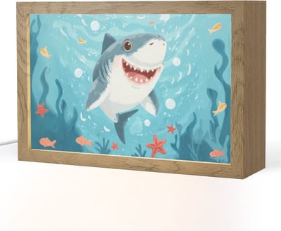 Nachtlampje 30x20 cm - Kinder lampje - Haai - Vissen - Blauw - Onderwater - Tafellamp kinderkamer - Slaapkamer lamp - Bedlamp kinderen - Kinderlampje stopcontact - Wandlamp babykamer - Nachtlampjes