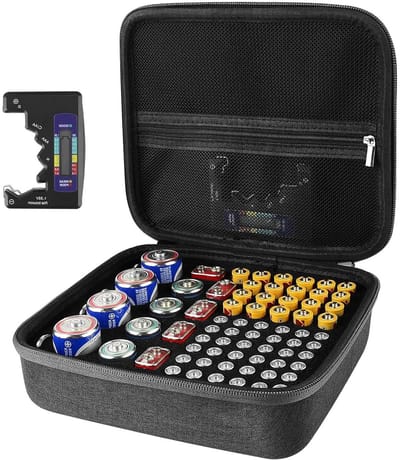 Allecto Plus - Hard Battery Opbergdoos voor Batterijen met Tester - Bewaart 76 Verschillende Maten AA AAA 9V CD Batterijen