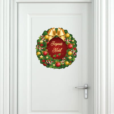 Kerstkranssticker - Vrolijk Kerstmis - Zelfklevende kerststickers - Feestelijke decoraties - 100x100cm