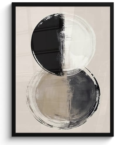 Poster in lijst - Fotolijst 60x80 cm - Posters - Cirkels - Strepen - Minimalistisch - Zwart - Posterlijst zwart - Decoratie - Wanddecoratie woonkamer - Muurdecoratie slaapkamer