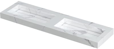 INK Pitch Wastafel Keramische Slab Bak Dubbel met Drain en Front en Side Skirts Zonder Kraangaten - 1600x450x90 mm - Statuario Glans