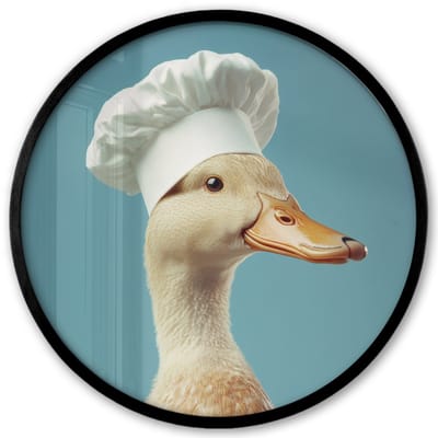 Poster in lijst Rond - Fotolijst 40x40 cm - Posters - Eend - Koksmuts - Cute - Vogel - Ronde posterlijst zwart - Decoratie - Wanddecoratie woonkamer - Muurdecoratie slaapkamer