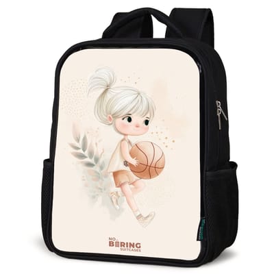 NoBoringSuitcases.com® - Rugzak zwart - Schooltas jongen & meisje - Meisje met een basketbal in neutrale kleuren. - Rugtas voor school - Boekentas kind - Schoolrugzak - Kinderrugzak