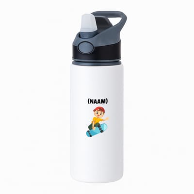 Hacebo® - Skateboarden met eigen naam waterfles met rietje zwart - Sport - Skateboarder - Skaten - water fles - 650ML