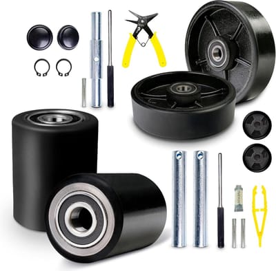 Palletwagen Wielen Set - Vorkheftruck Wielen - Materiaal Transport - Niet-slijtvaste Sporen - 7"x2" & 3"x3.75" - Zwart