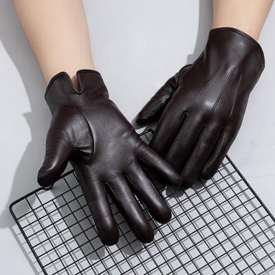 Gants Simples en Peau de Mouton pour Homme Épais et Chauds pour l'Hiver Cyclisme Gants en Cuir Véritable Gants Vêtements de Mode M code gray