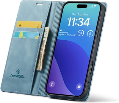 CaseMania Bookcase hoesje geschikt voor iPhone 16 Pro - Effen Aqua - Kunstleer