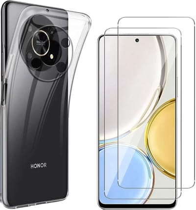 Hoesje Ultraslank geschikt voor Honor Magic 4 Lite 5G backcover siliconen Transparant en 2 stuks ScreenProtector Gehard Glas