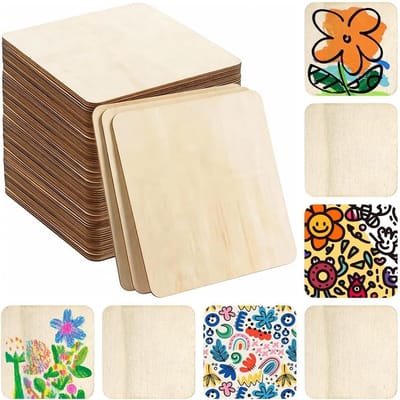 Pack van 150 Houten Schijven, Vierkant 6 x 6/5 x 5 cm, Onbehandelde Craft Houtplaten voor Creatieve Projecten, Schilderen en Schrijven