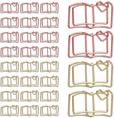 Dailygoods - 30 stuks boekvormige paperclips, roségoud en goud, schattige paperclips voor school en bruiloftsdecoraties, grappig schrijfwaren als cadeau voor leraren en gastgeschenken (in bladwijzerstijl)
