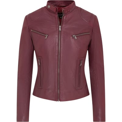 Dames bordeauxrode slim-fit leren bikerjack - Maldon