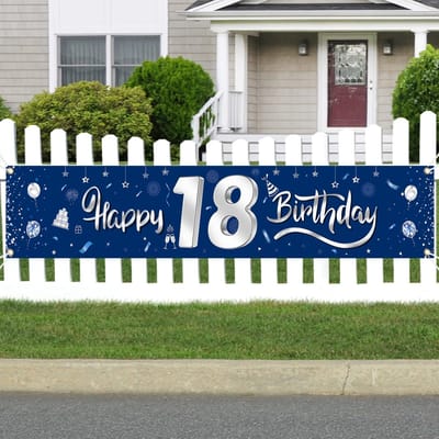 Dailygoods- Banner 18e Verjaardag - Decoratie voor Jongen/Meisjes - Polyesterweefsel - Herbruikbaar - Weerbestendig - Uniek Ontwerp - Verjaardagsdecoratie