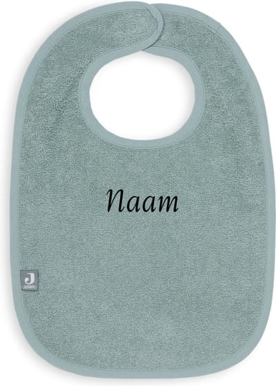 Jollein Slabbetje Badstof met naam - Ash Green - gepersonaliseerd kraam cadeau - cadeautje met naam - geborduurd