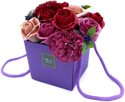 Zeepbloemboeket - Paarse bloementuin 16x14x14cm - Zeepbloemen Geschenk Set - Zeep Bloemen Cadeau Set