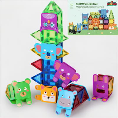 Kizzmo ® JungleJive - Magnetic Tiles - 100-delige Bouwset - Educatief Speelgoed