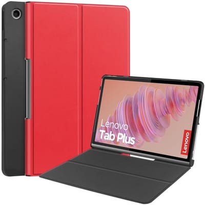 Coverup Tablethoes geschikt voor Lenovo Tab Plus Hoesje - Tri-Fold Book Case met Wake/Sleep - Rood