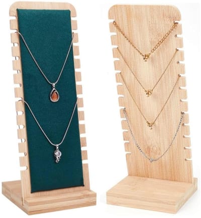 Dailygoods- Halsketting Display - 12 Slots Sieradenhouder - Houten Sieradenstandaard - Minimalistisch Design - Duurzaam - Afmetingen 10x10x26 cm