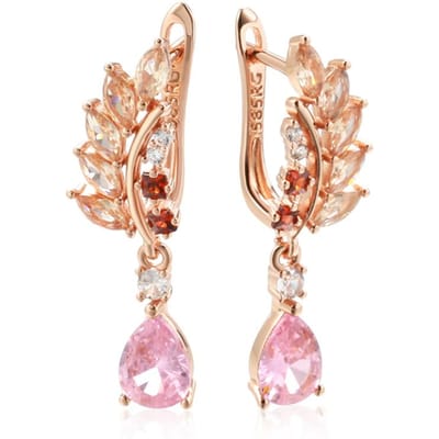 Boucles d'oreilles pendantes longues uniques en zircon naturel entièrement brillant pour femmes, bijoux fins quotidiens de luxe couleur or rose, meilleur cadeau beige