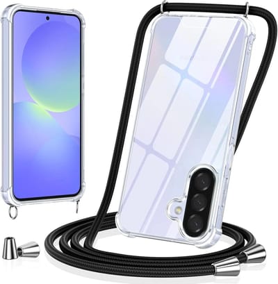 Transparant Hoesje met Koord Geschikt voor Samsung Galaxy A37 - Case Schokbestendig TPU - Shockproof Back Cover met Ketting - Doorzichtig