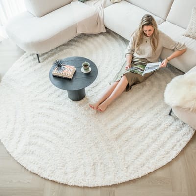Fraai Rond Scandinavisch vloerkleed - Lova Arches Creme - Ø 280cm