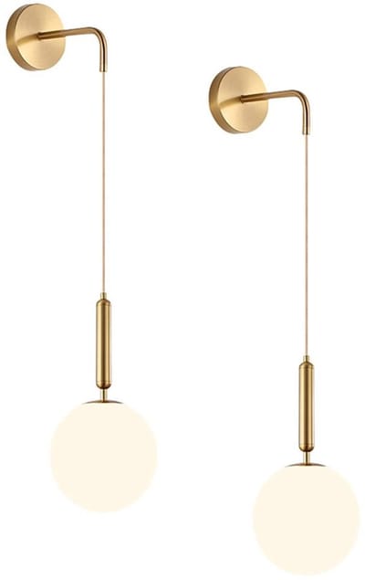 Wandlamp in Scandinavische stijl, 2 stuks - Moderne E27-glaslamp met wandkap - voor woonkamer, slaapkamer of als nachtlampje - Hang- en wandlampen voor binnenshuis