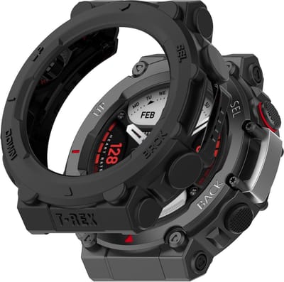 Strap-it Siliconen case - zwart bescherm hoesje geschikt voor Amazfit T-Rex 2 - zwarte beschermhoes voor Amazfit T-Rex 2