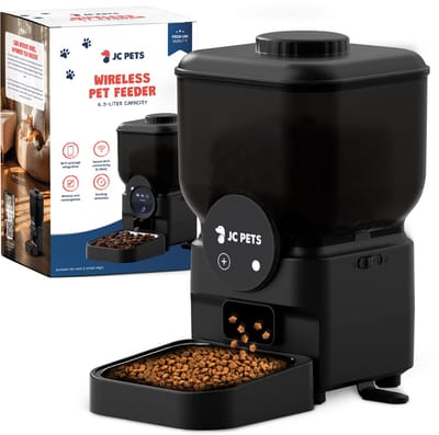 JC Pets Draadloze Automatisch Voederbak voor Kat en Hond - Voerbak dispenser 6,5L - Oplaadbare Voerautomaat voor Katten en Honden - Automatische Voerdispenser met App & Wifi – Mat Zwart