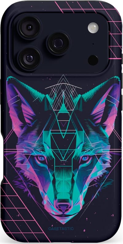 Casetastic hoesje geschikt voor Apple iPhone 17 Pro - MagSafe - Dubbellaagse bescherming - Neon Wolf - Fashion Case - Donkerblauw Roze Turquoise
