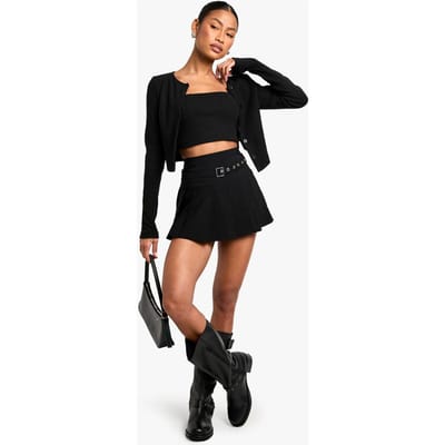 boohoo Dames Buckle Detail Pleated Mini Rok | Zwart | Maat: 44