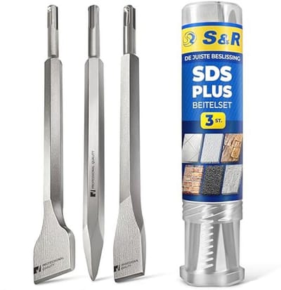 3-delige Beitelset SDS-plus - Robuuste Beitelset met Plat, Spade en Punt Beitel - Geschikt voor Beton, Baksteen, Metselwerk en Asphalt - Gereedschapsstaal