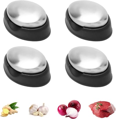 Set van 4 RVS Zeep voor Geuren, Ideaal voor Keuken, Neutraliseert Geuren van Knoflook, Uien en Vis, Inclusief Houder en Cadeaubox