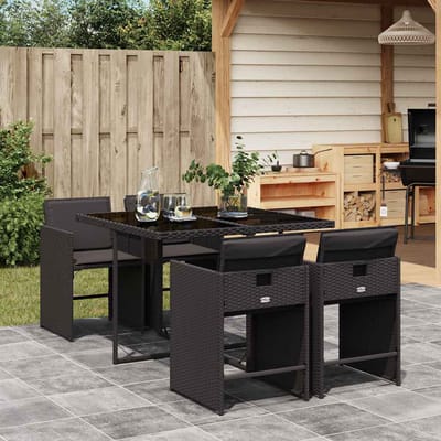 vidaXL - 5-delige - Tuinset - met - kussens - poly - rattan - zwart