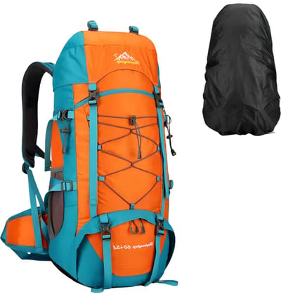 CarryQuest® - 65L Outdoor Bergbeklimming Rugzak - Teryleen/Polyester Backpack met Afneembare Schouderriem, Schoenentas, Regenhoes & Rugventilatie - 32x25x77 cm - Oranje