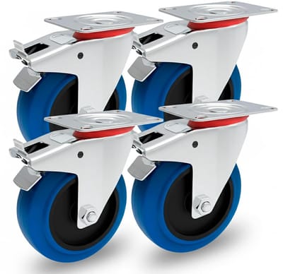 Transportwielen 125 mm set zwenkwielen met rem 4 stuks zware meubelwielen industriële wielen blauw