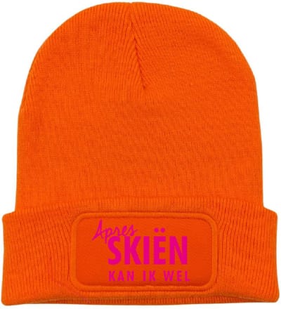 Après skiën kan ik wel wintermuts oranje | fluor roze - soBAD. | Unisex | Skimuts | Après ski verkleedkleren | met grappige tekst | Unisex