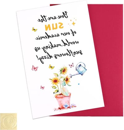 Lieve Bedankkaart met Envelop, 20.3 x 13.5cm, Perfect voor Afstuderen en Pensioen, Geschikt voor Docenten en Mentoren met Zonnebloem Motief